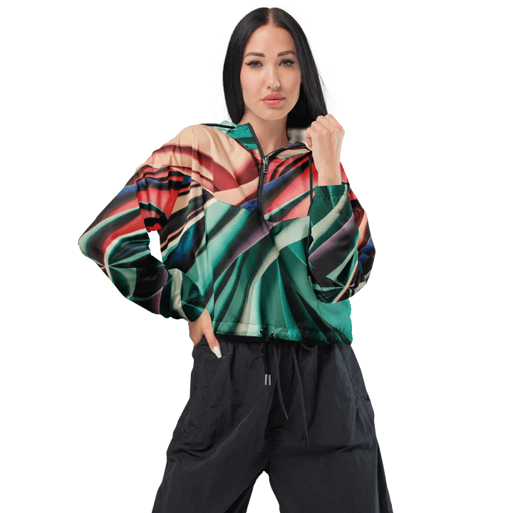 Abstract Geometric Women's Cropped Windbreaker in Vibrant Colors (XS-2XL) product image (1)