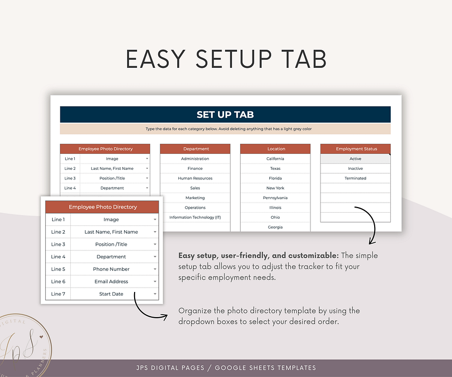 Employee Directory & Dashboard Spreadsheet, Google Sheets Template, Employee Photo Directory, HR Dashboard product image (3)