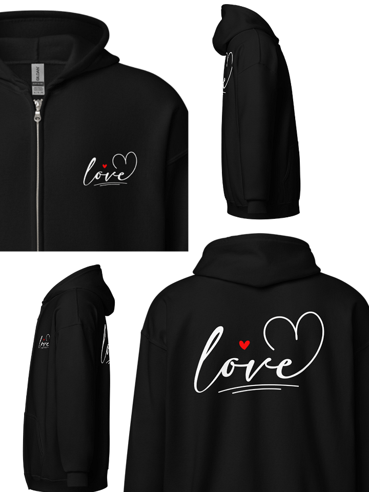 Cursive Love with Heart Zip Up Hoodie (Front & Back) product image (1)