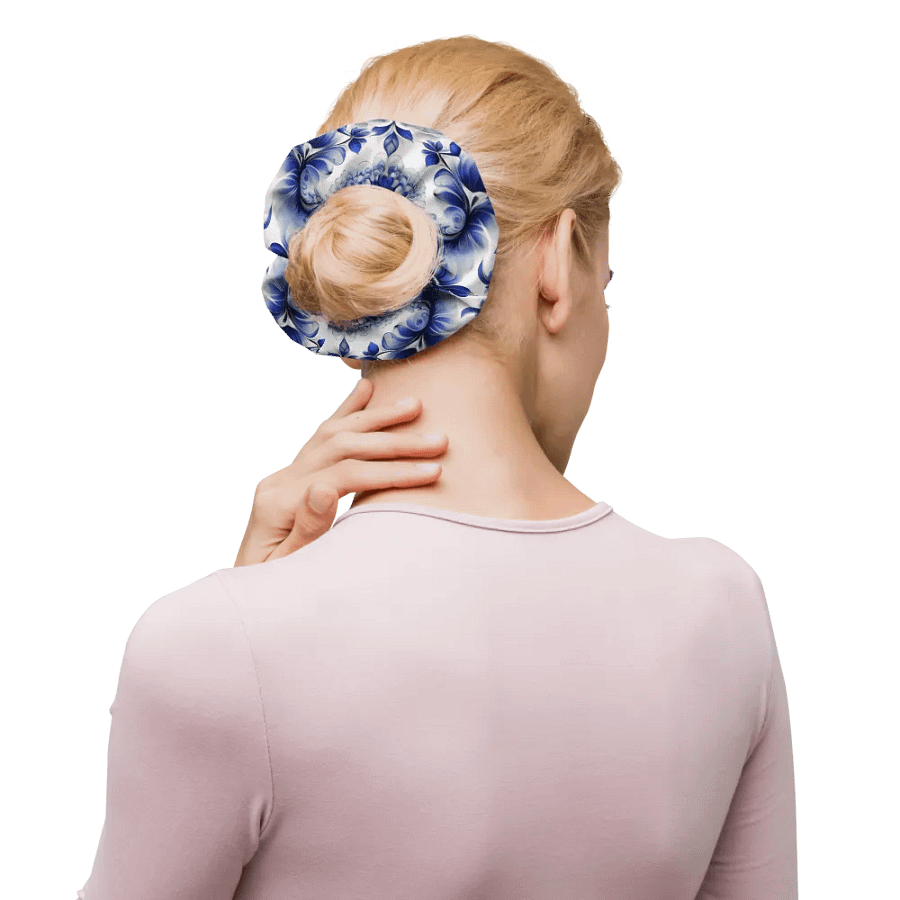 Hair Scrunchie - Blue and White Floral Pattern product image (10)