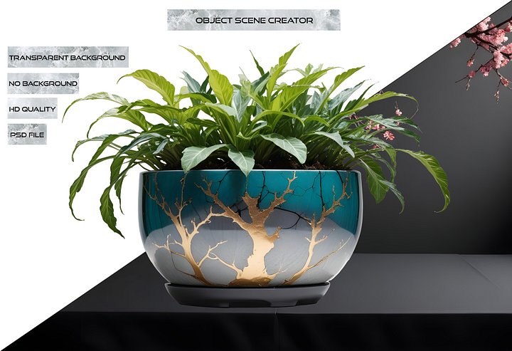 Kintsugi Tranquility – Planter with Vibrant Foliage PNG product image (2)