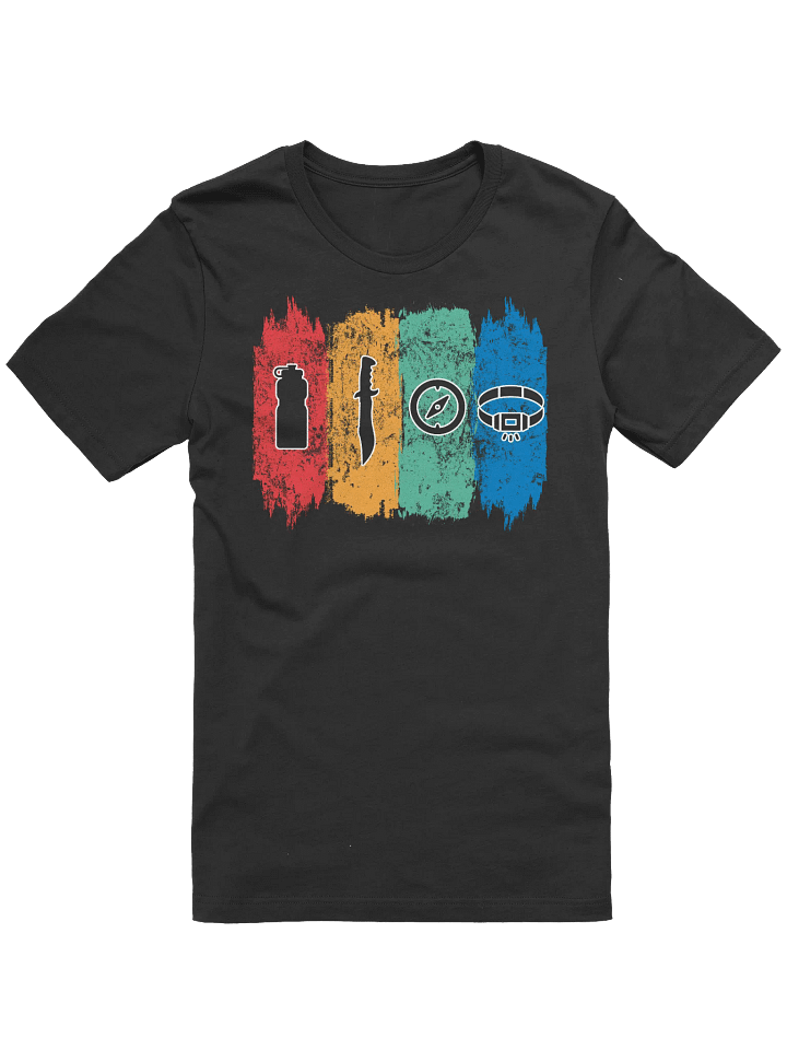 Outdoor Survival Icons T-Shirt - Water, Knife, Compass & Headlamp Essentials, Adventure Tee, Hiking Shirt, Camping Apparel, Nature Lover product image (1)