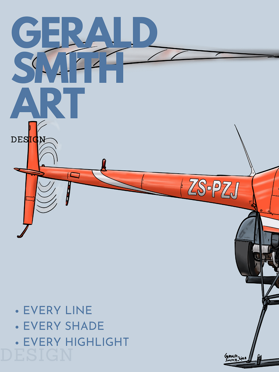 Robinson R22 Digital Printable Aviation Art with Blue Background product image (4)