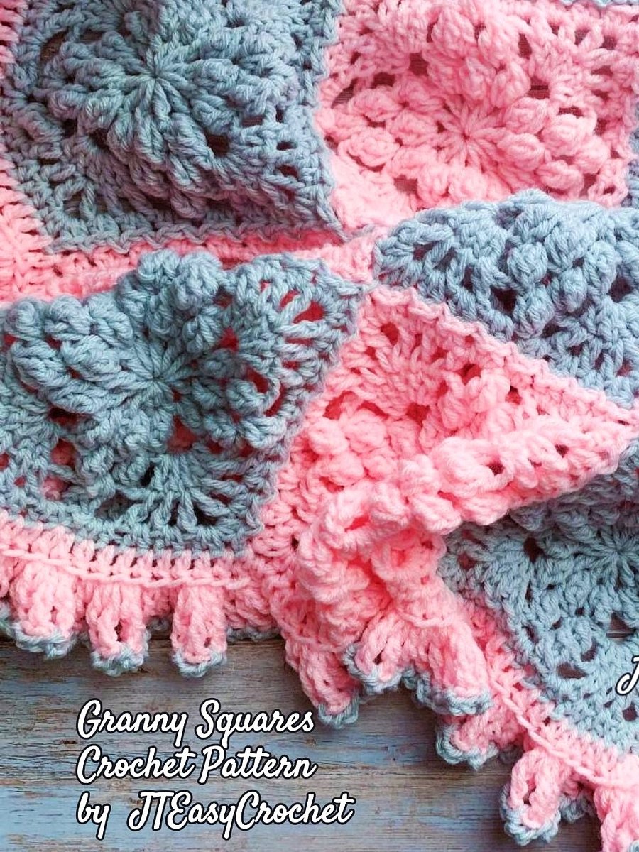 Large Granny Square Baby Blanket CROCHET PATTERN, 3D Textured Throw Blanket Vintage Style product image (9)