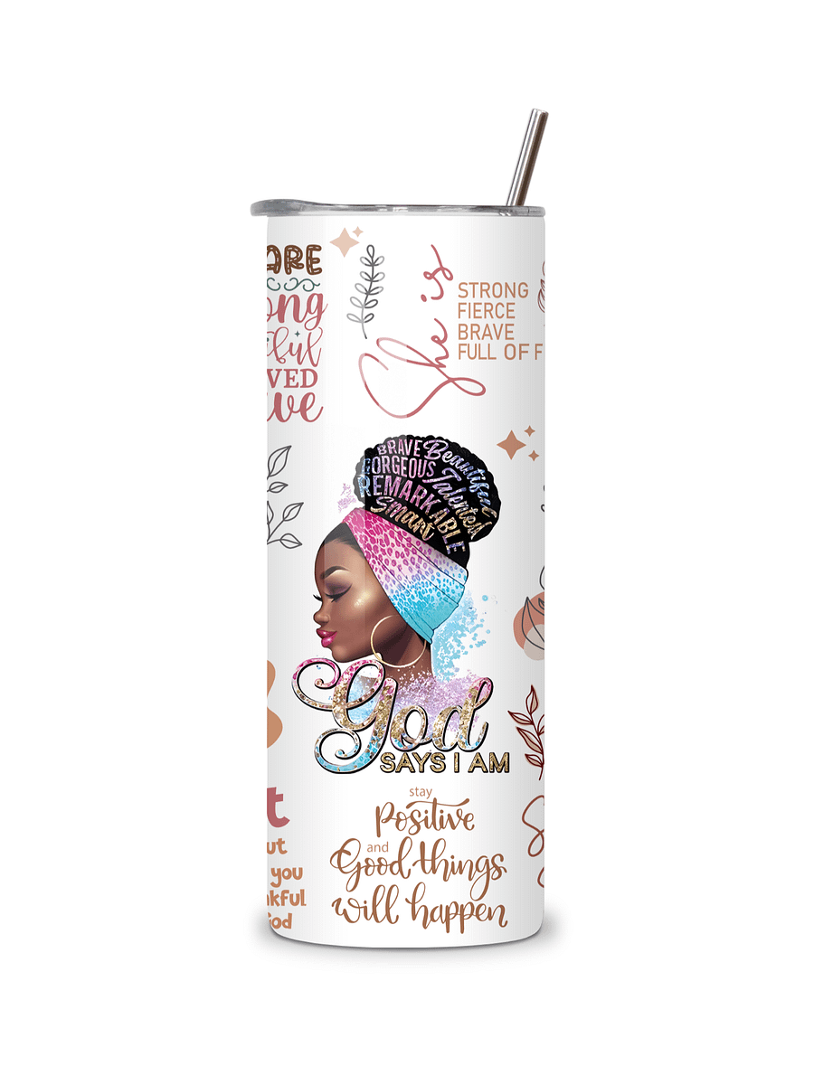 Inspirational 20oz Skinny Tumbler with Metal Straw – Motivational Quotes and Empowering Design, Double-Walled Insulated Stainless Steel Tumbler for Hot & Cold Drinks, Gift for Black Women product image (3)