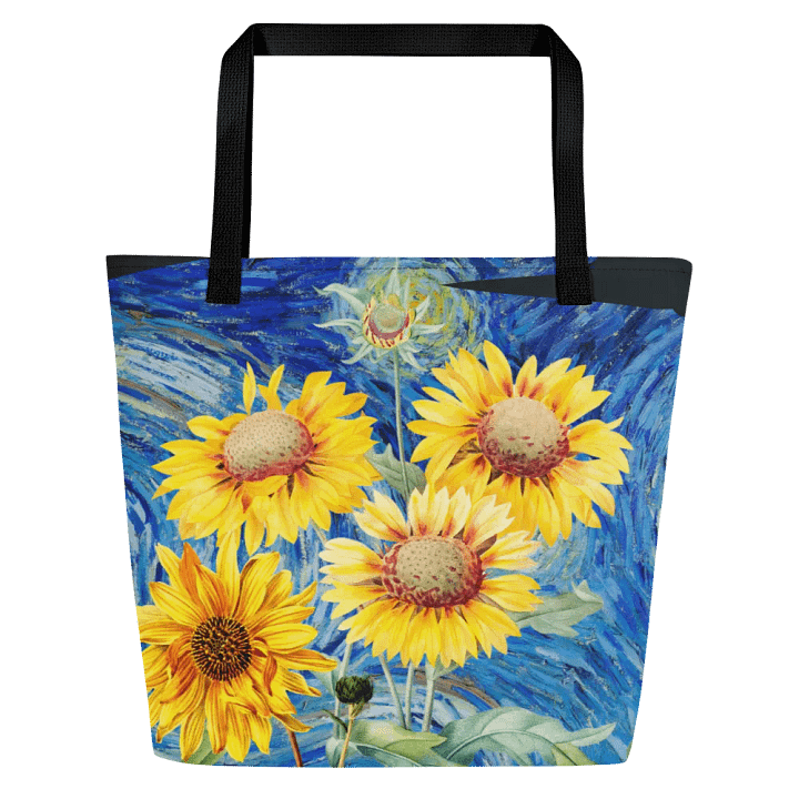 Big printed tote bag with Van Gogh inspired sunflowers and starry night product image (2)
