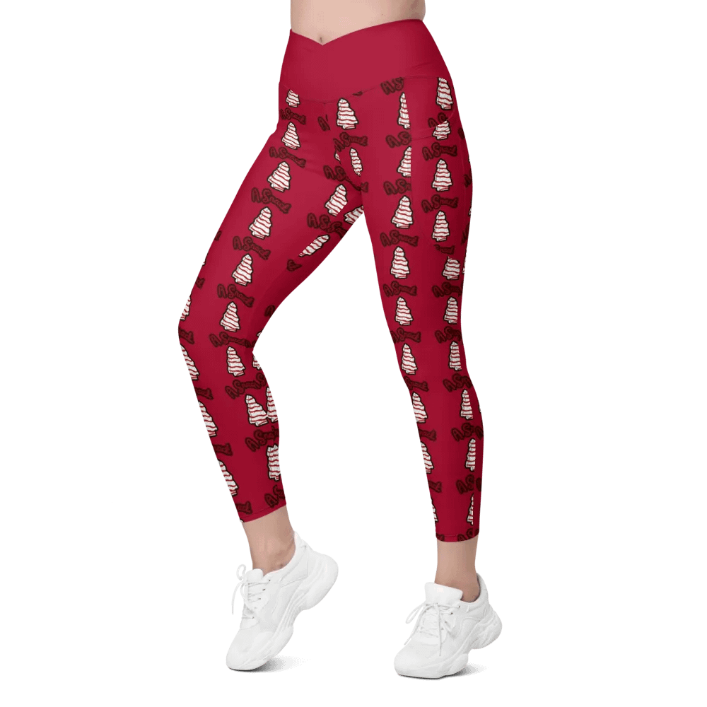 Vanilla Holiday Snack Cake All-Over Print Red Crossover Leggings with Pockets product image (12)