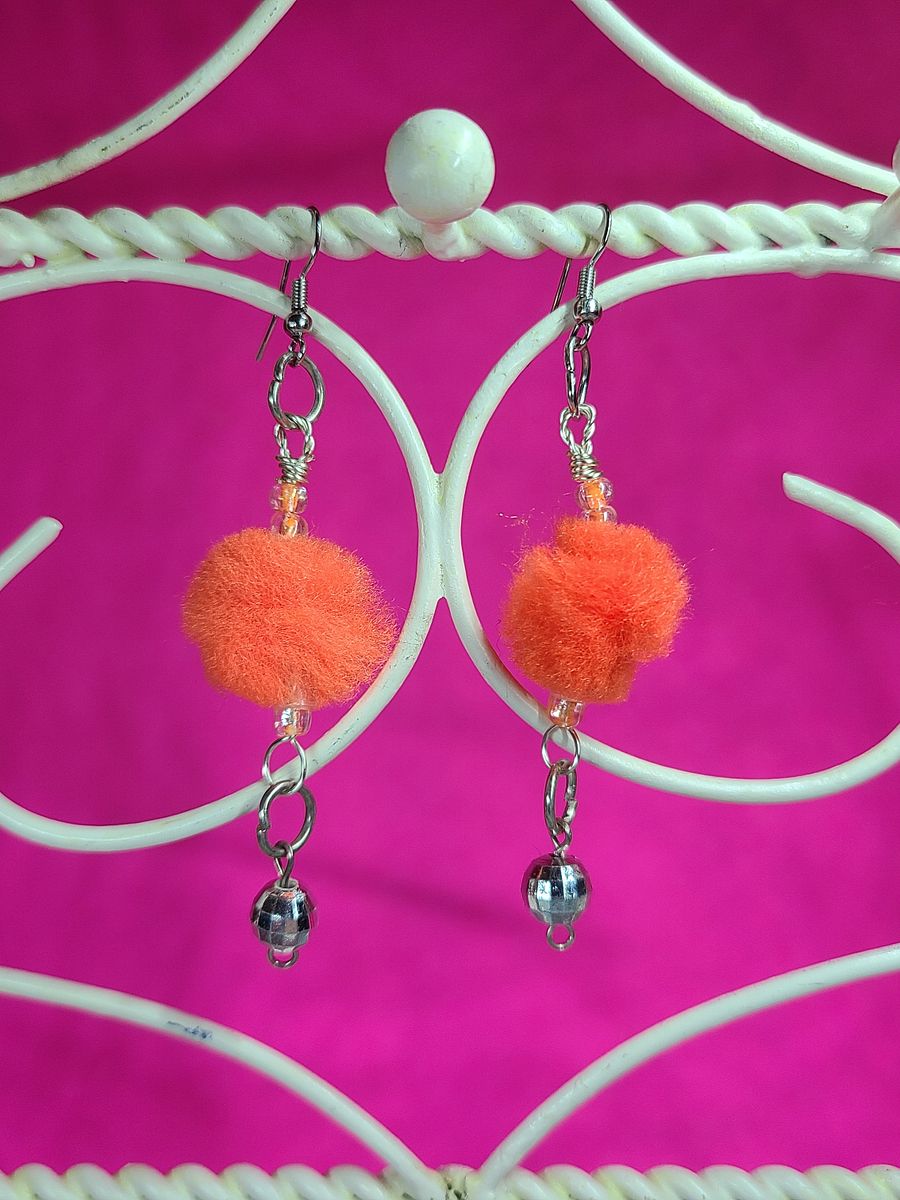 Orange Pom-Pom Disco wire wrapped Earrings product image (1)