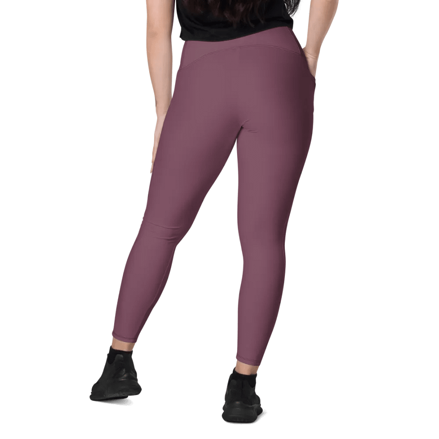 Plain Deep Purplish Red Soft Summer Women's High Waisted Premium Crossover Leggings with Pockets by Treasure Pie product image (9)