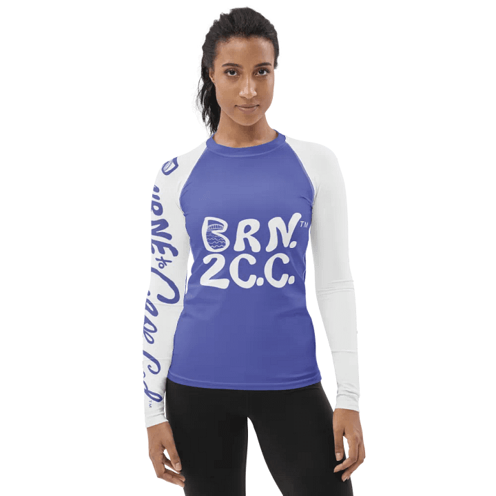 BOURNE to Cape Cod™ | Women's Rash Guard | BRN.2C.C.™ | Slate Blue with White Sleeves product image (1)