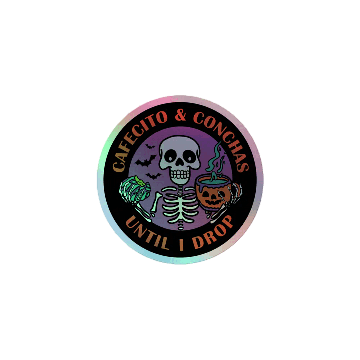 Cafecito and Conchas Halloween Skeleton Holographic Circle Sticker product image (1)