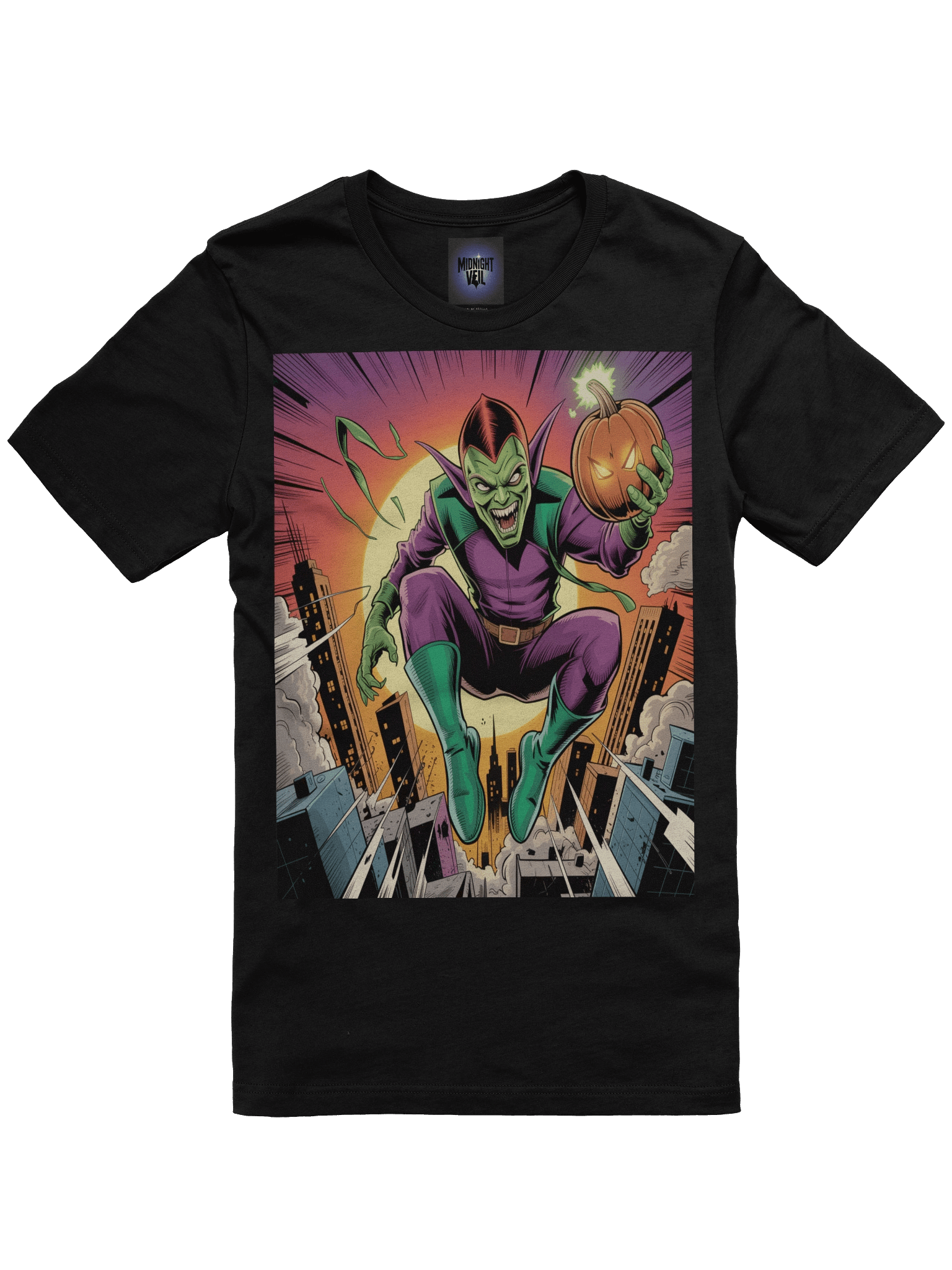 Green Goblin Twilight Terror Supersoft T-Shirt – Pumpkin Siege Sunset product image (3)