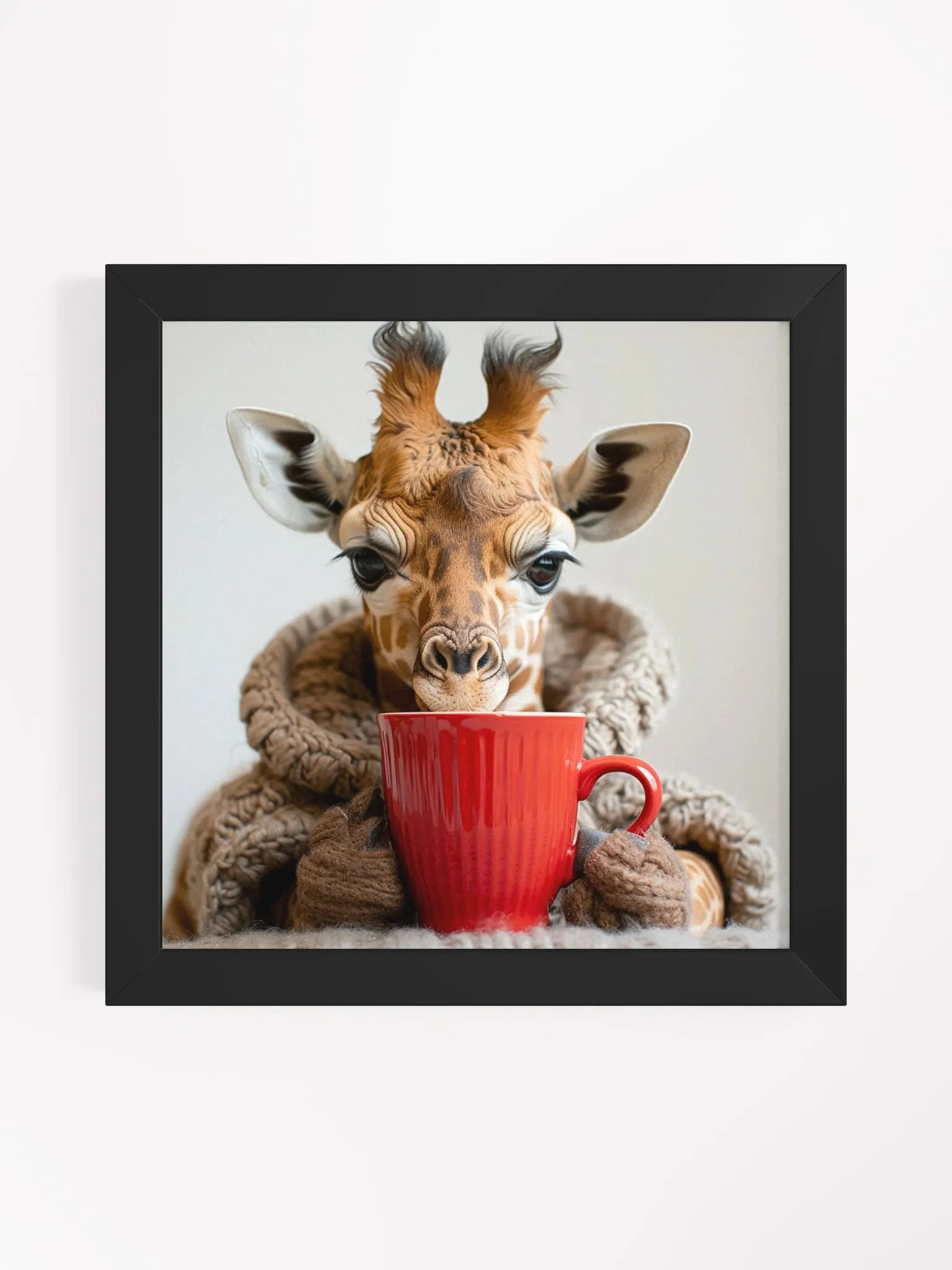 Coffee Lover Cute Baby Giraffe Framed Wall Art product image (1)