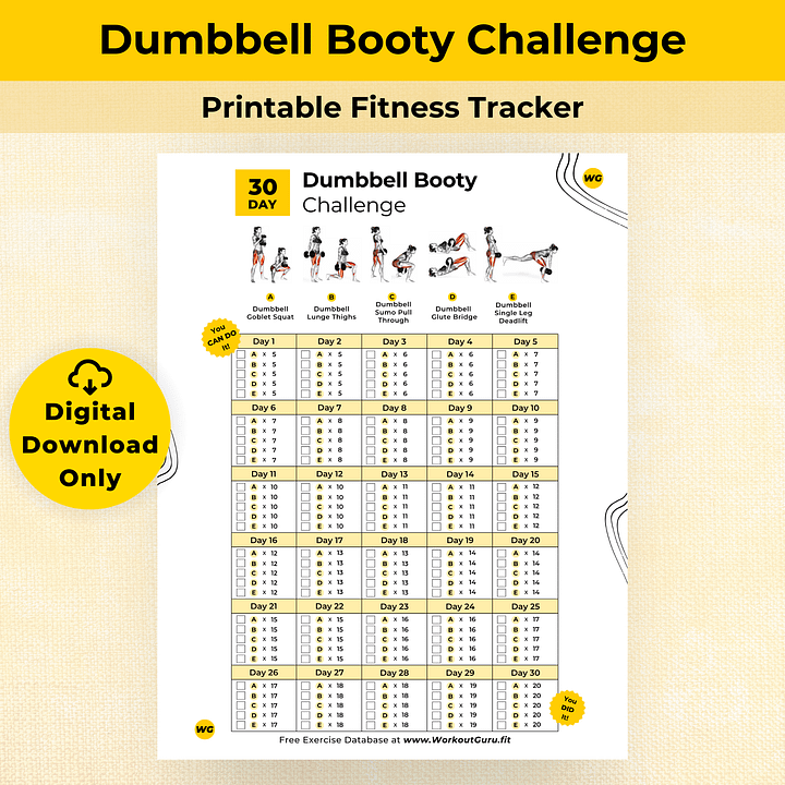 30 Day Dumbbell Booty Challenge - Printable Workout Tracker product image (1)