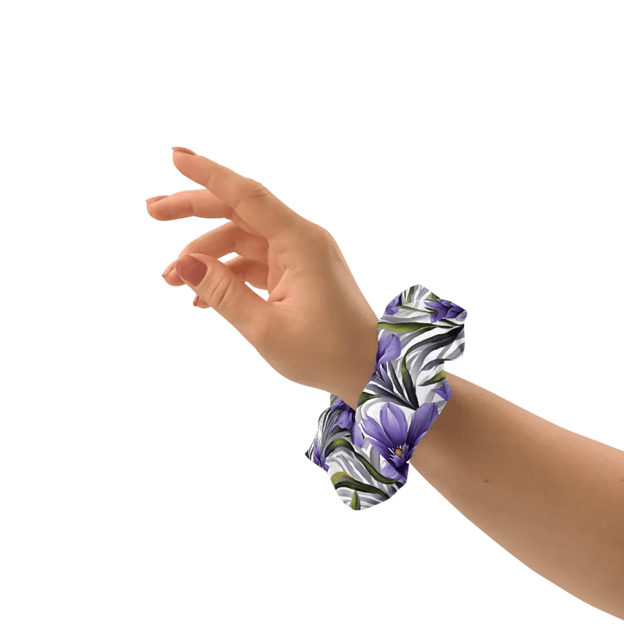 Hair Scrunchie - Purple Floral Pattern on White Background product image (8)