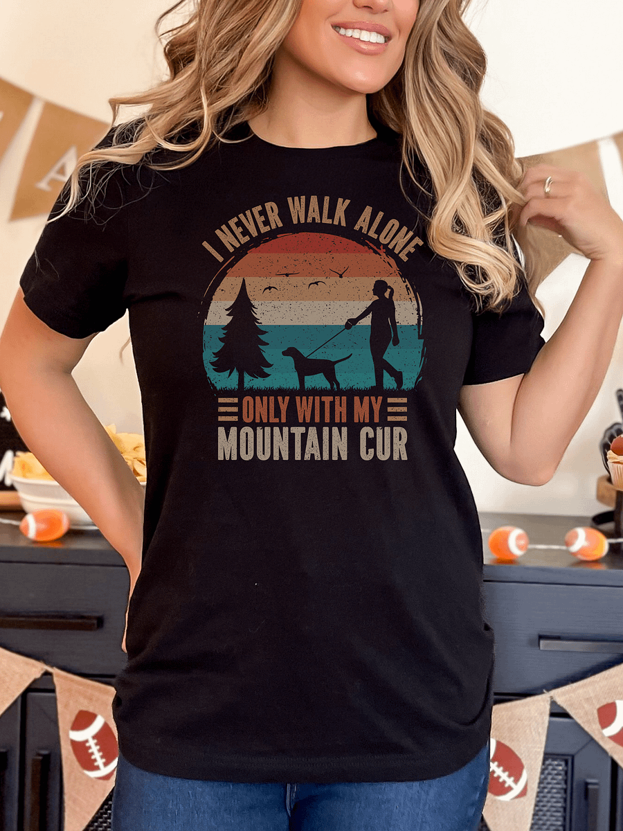 Mountain Cur Dog Walking MOM Retro Vintage Sunset Silhouette Shirt product image (1)