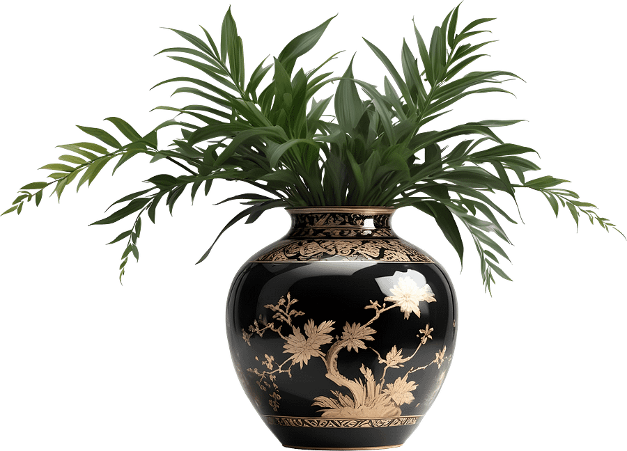 Black and Gold Chinese Vase – Elegant Floral Pattern PNG product image (1)