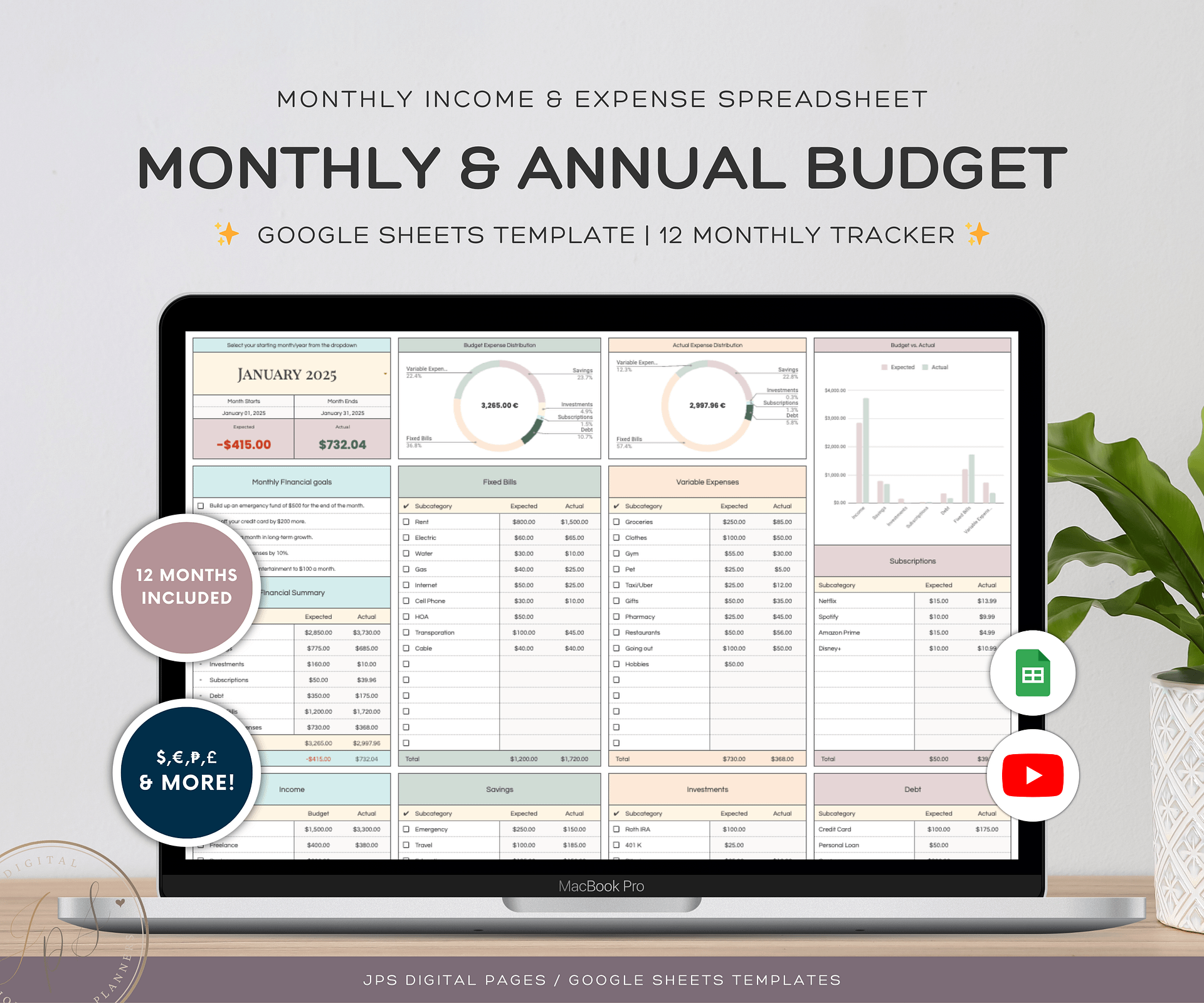 Monthly and Annual Budget Spreadsheet Template product image (1)