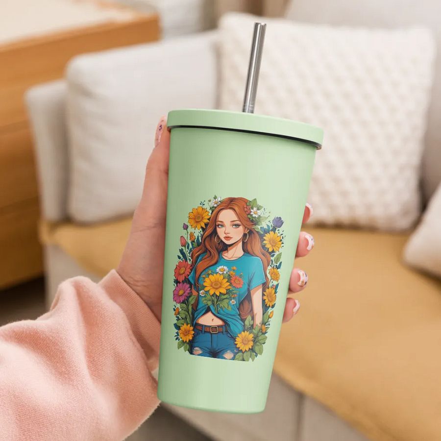 Bloomcore Flower Girl 20 oz Tumbler Cup - Mint - Insulated Tumbler with a Straw - v1 product image (3)