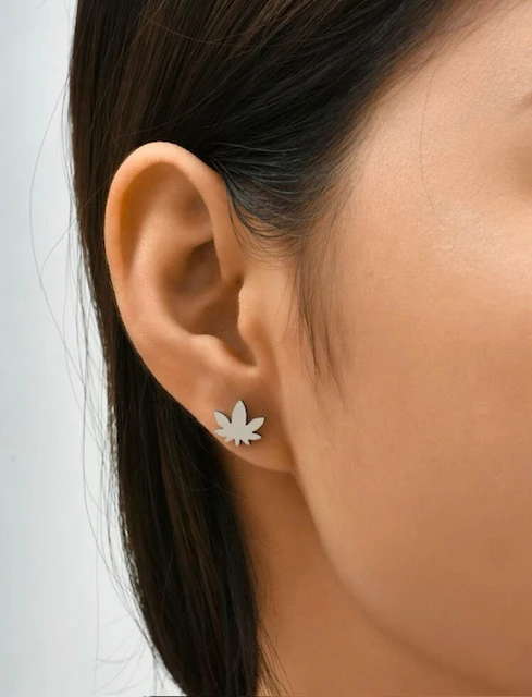 STYLISH SILVER GUNJA LEAF STUD EARRINGS product image (1)