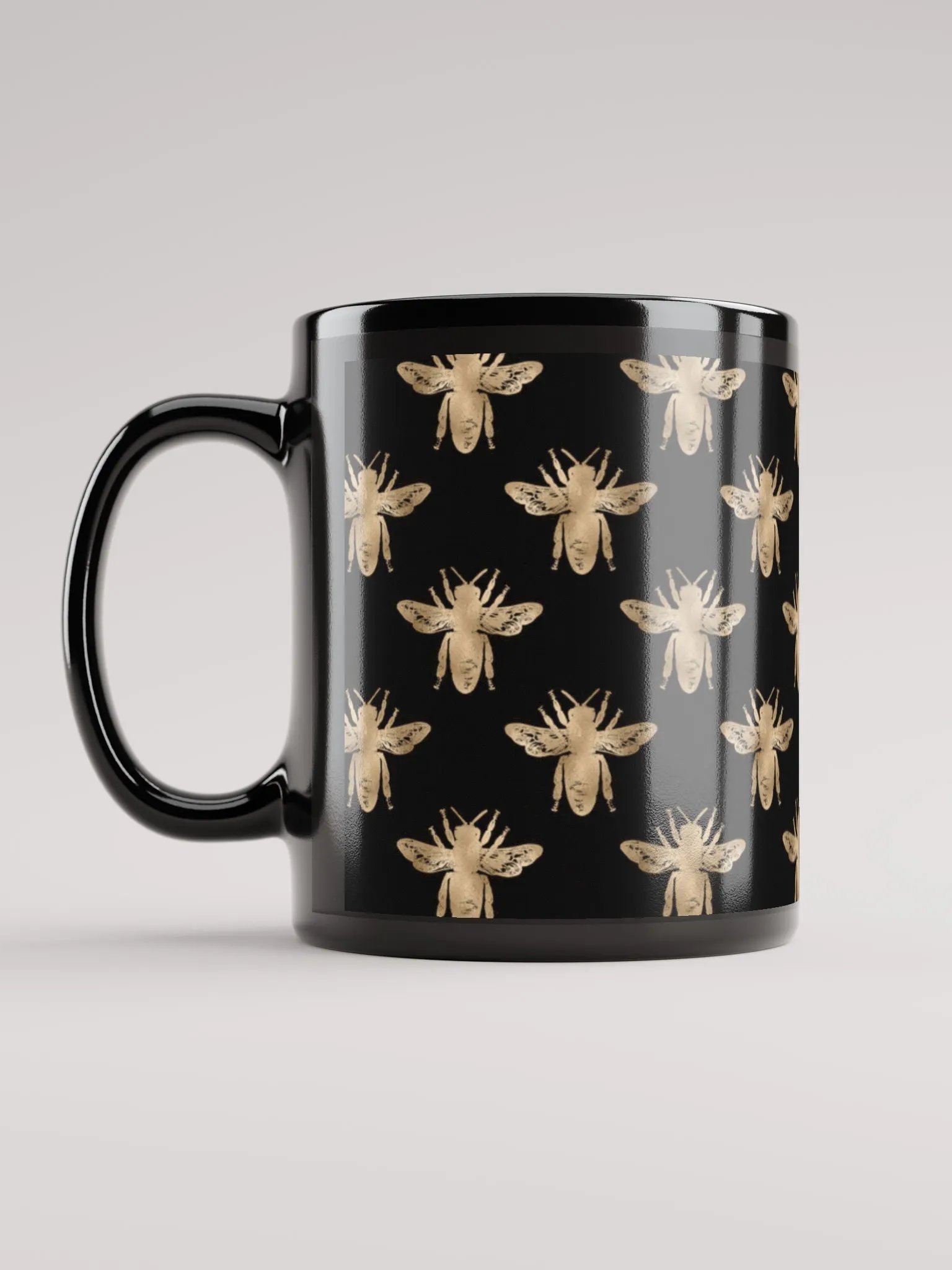Golden Bees Patterned Black Mug product image (6)