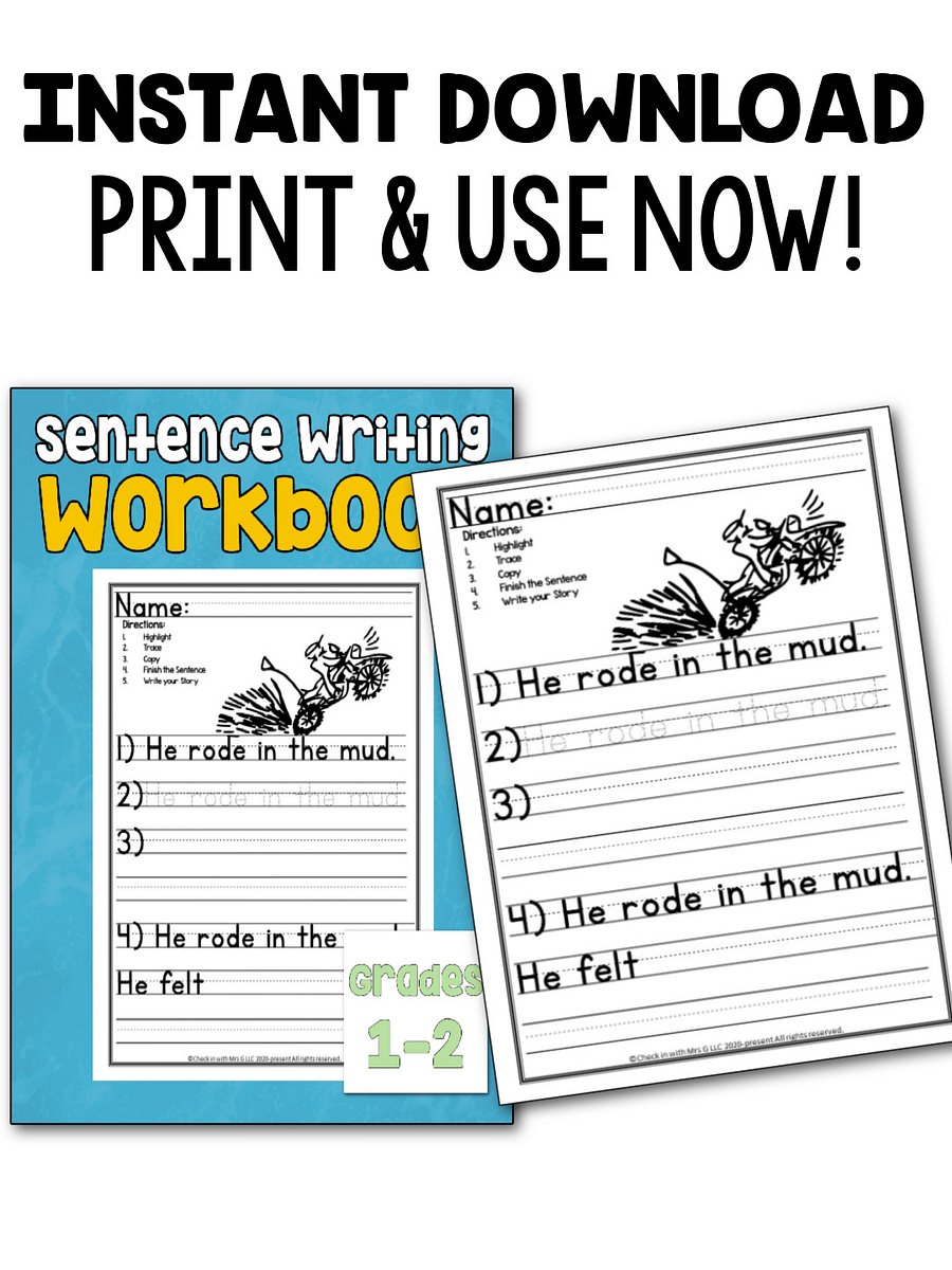 Writing Sentence Workbook Grades 1&2- Instant Download product image (3)