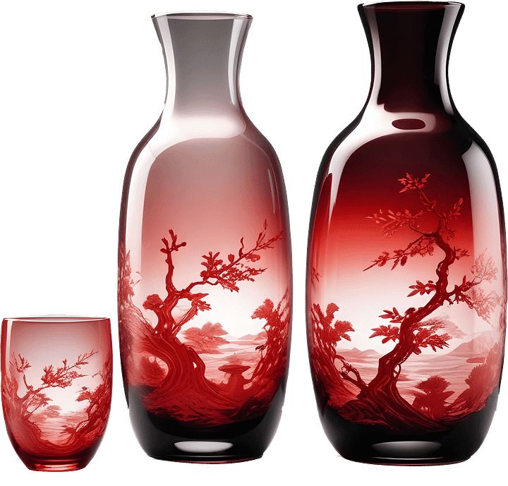 Chinese Glass Vase Set – Crimson Landscape Elegance PNG product image (1)