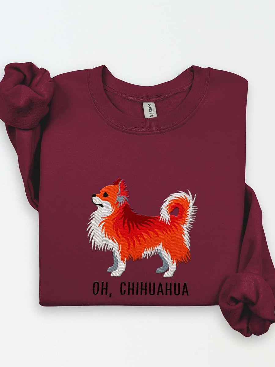Oh, Chihuahua Sweatshirt (Embroidered) of a Longhaired Chihuahua(Red) product image (1)