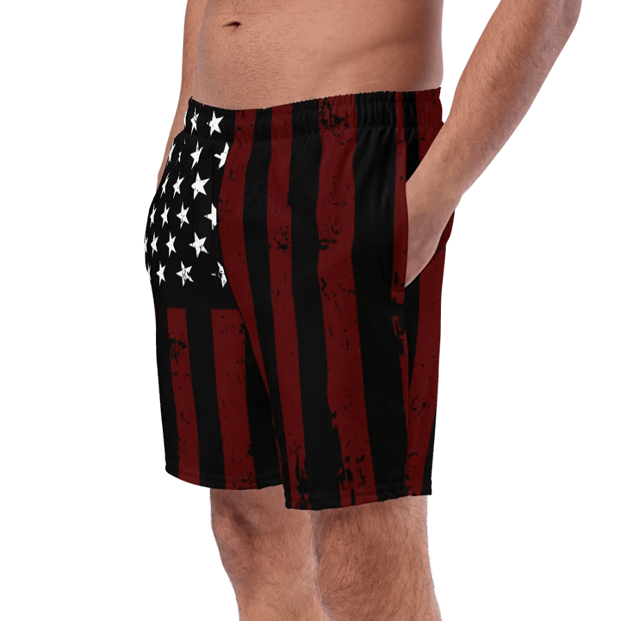Distressed Black & Red Americana Swim Trunks product image (9)