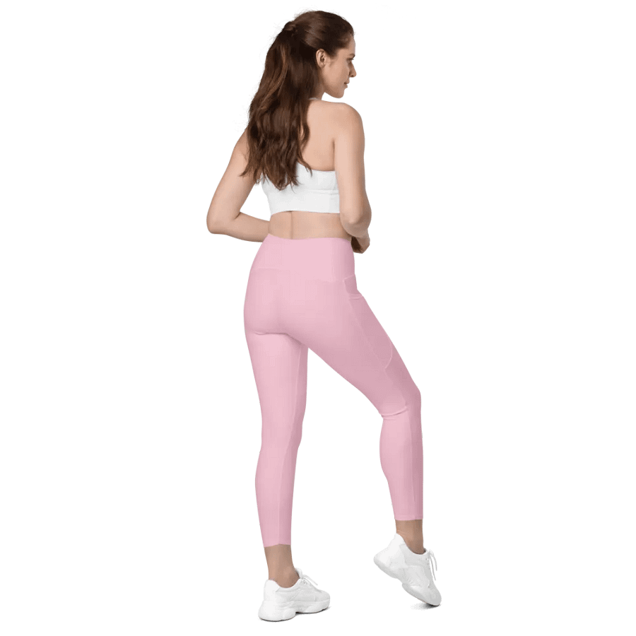 Plain Light Pink Soft Summer Women's High Waisted Premium Crossover Leggings with Pockets by Treasure Pie product image (7)