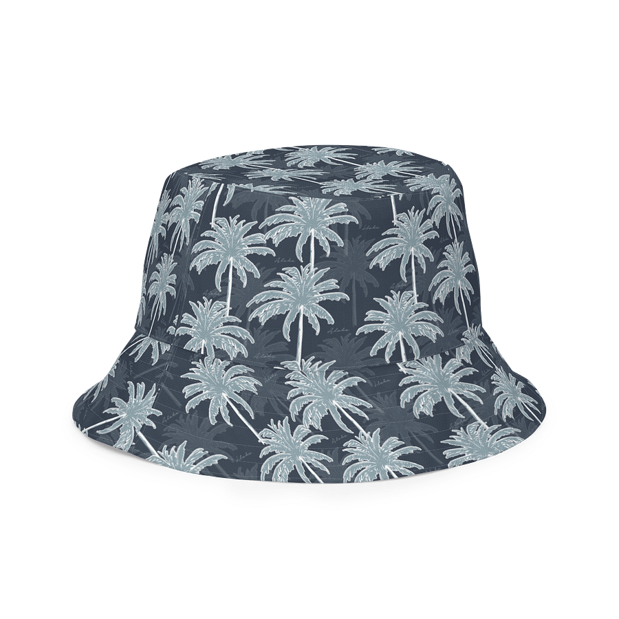 Tropical Palm Tree Bucket Hat – Navy & Ice Blue with Red Interior product image (7)