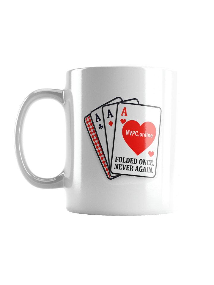 White "Folded Once - Never Again" Mug - Red Heart Edition product image (1)