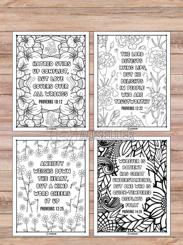 Printable Christian Colouring Book For Women - Colour In Words Of Wisdom: PROVERBS product image (6)