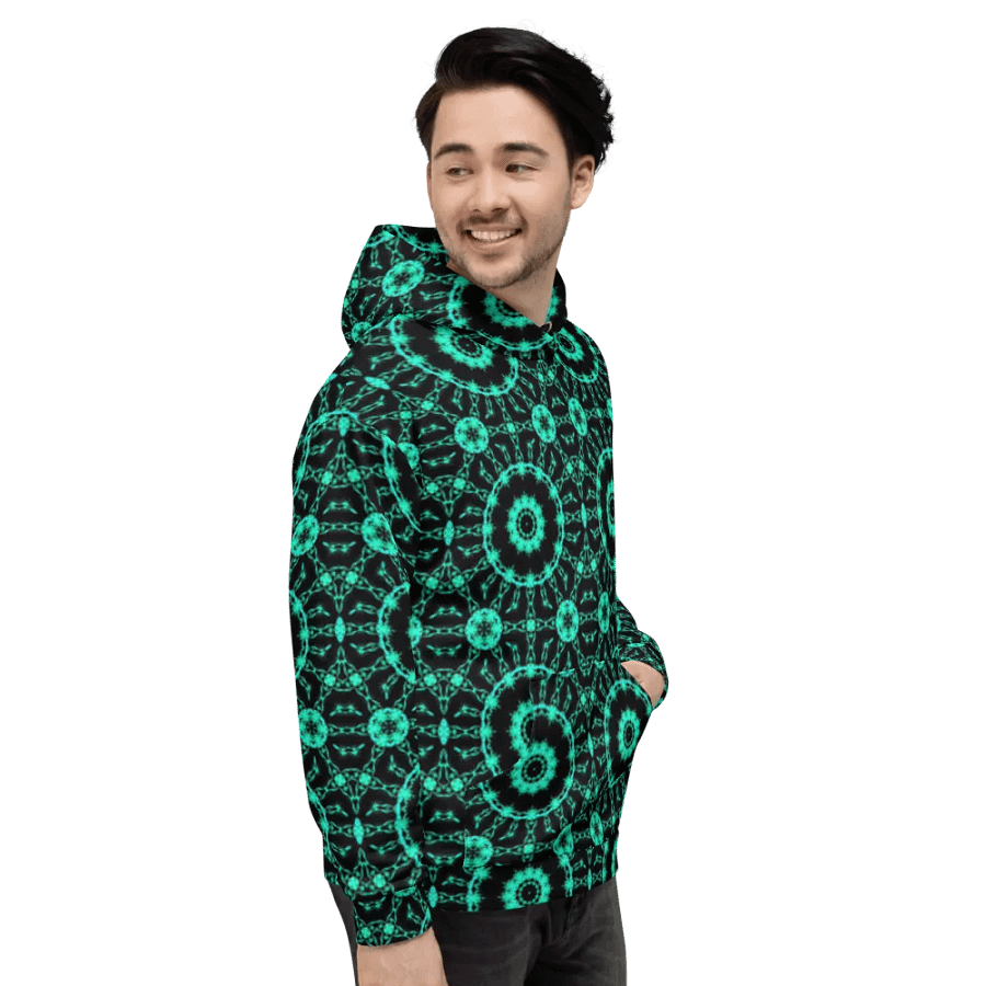 Abstract Repeating Neon Green Shapes Unisex All Over Print Hoodie product image (12)