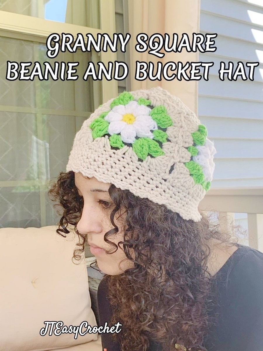 Granny Square Hat Crochet Pattern and VIDEO Sun Hat Beanie Bucket Hat With Brim product image (9)