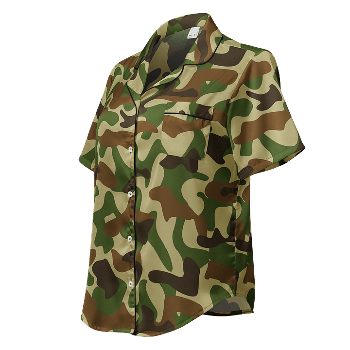 Woodland Green Army Camouflage Military Camo Pattern Women's Short Sleeve Pajama Top product image (1)
