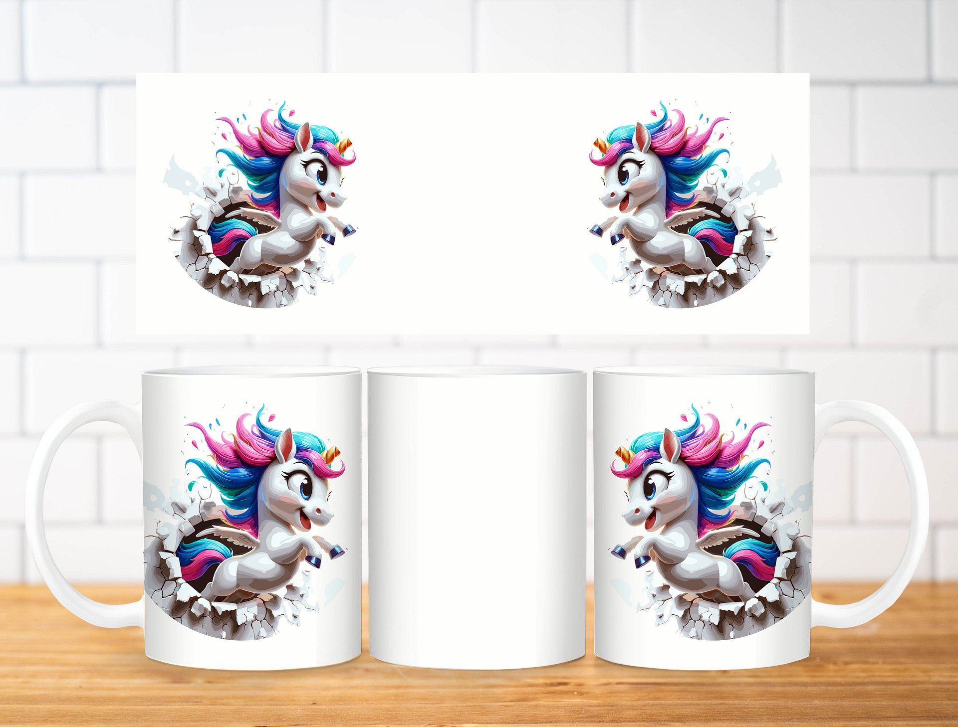 Unicorn Wall Breakthrough Sublimation Design, 11oz & 20oz Mug Template, Mug Wrap Template PNG, Digital Download product image (2)