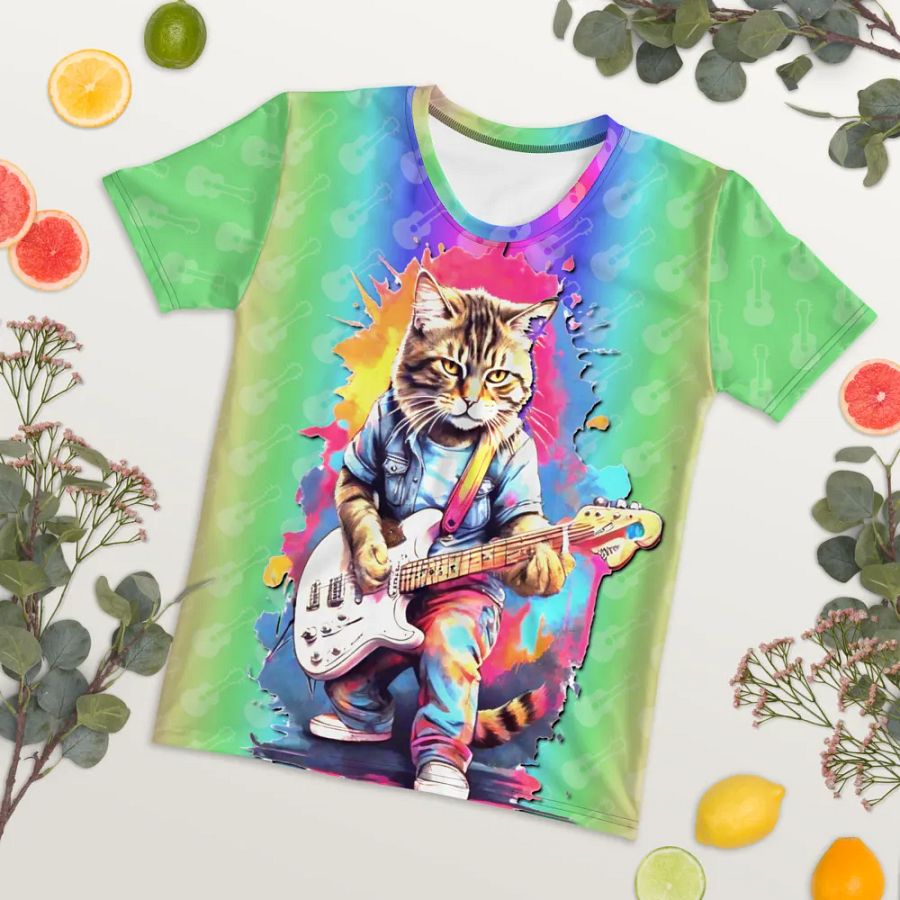 Cool Cat Play Guitar All Over Print T-shirt product image (7)