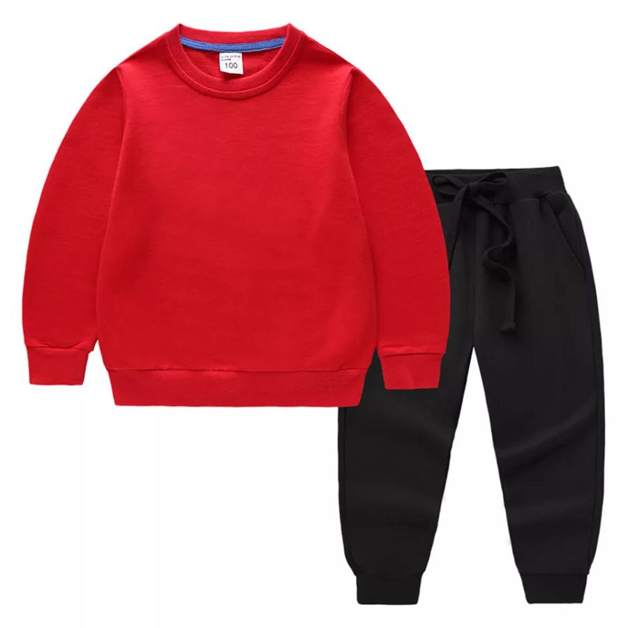 Kids Boys Girls Sweatsuit Solid Color Outfits Thermal Tracksuit Jogger Shirt product image (3)