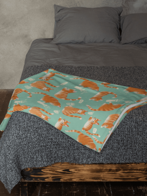 Bad Orange Tabby Cats Knocking Stuff Over Throw Blanket, Green product image (7)
