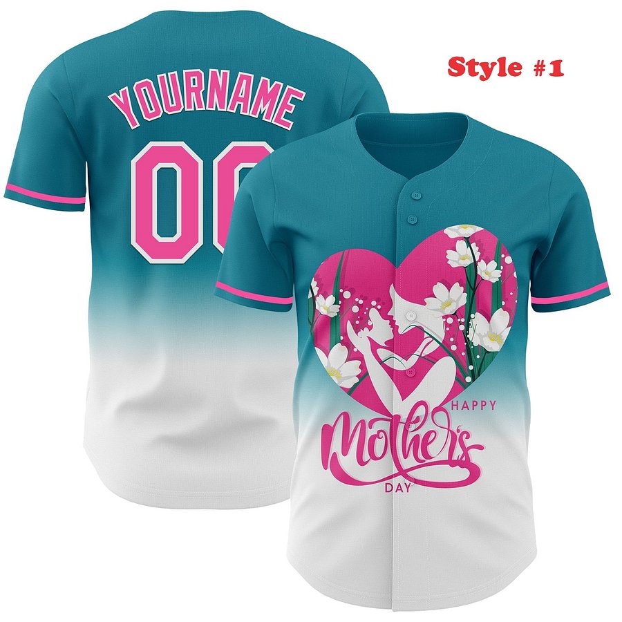 Authentic Baseball Jersey, Custom Baseball Jersey, Personalized Sport Jersey, Colorful, Flowers, Number, Logo, Love, Mom, Mother product image (3)