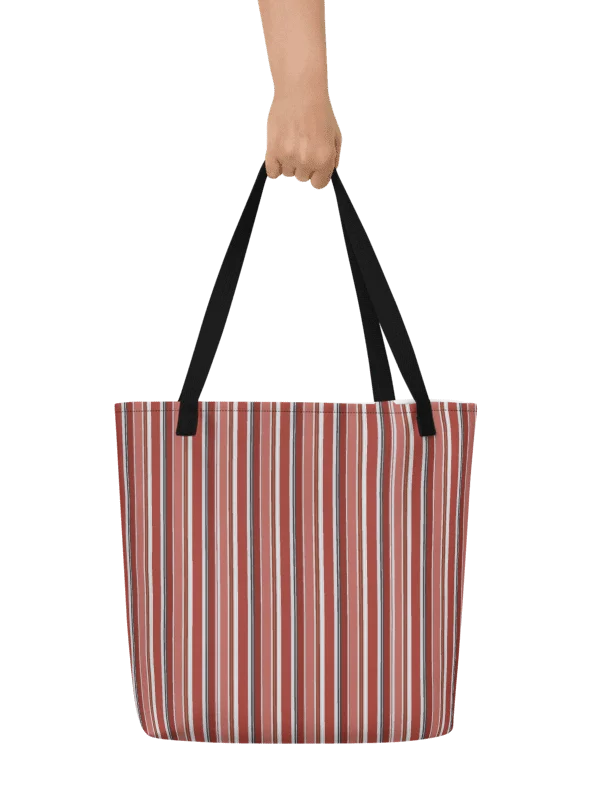 Vintage Christmas Stripes– All-Over Print Large Tote Bag with Pocket product image (2)
