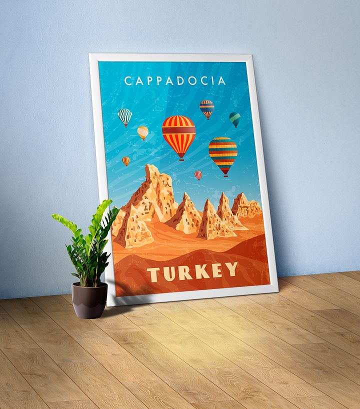 Turkey, Cappadocia — Retro travel minimalist poster, retro travel art, retro travel wall art, vector art product image (1)
