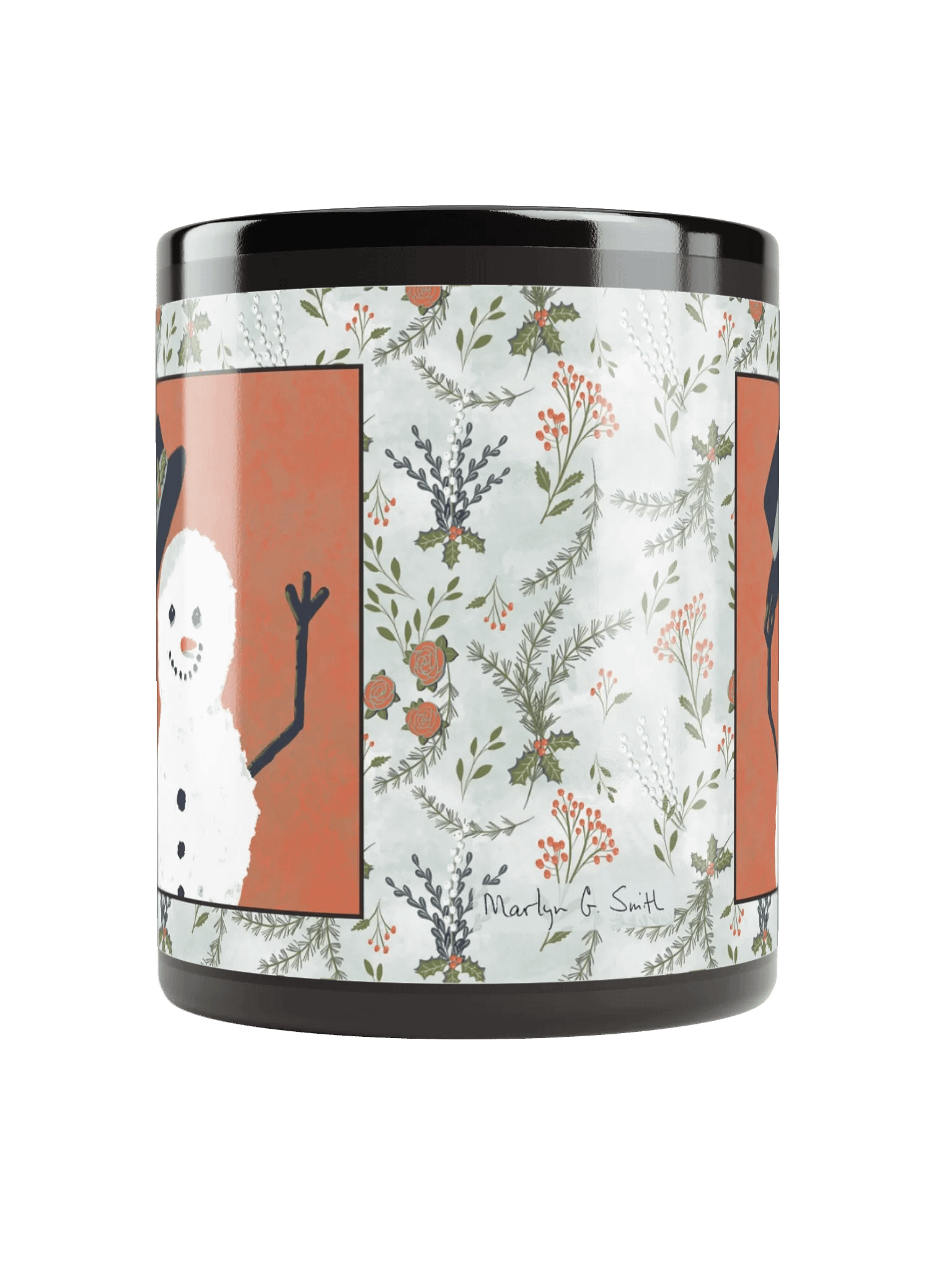 “Snowman Hello” Coffee-Tea-Cocoa Ceramic Mug - Black product image (5)