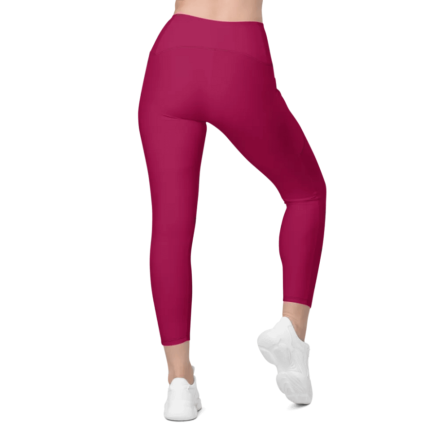 Plain Dark Red Light Summer Women's High Waisted Premium Crossover Leggings with Pockets by Treasure Pie product image (3)