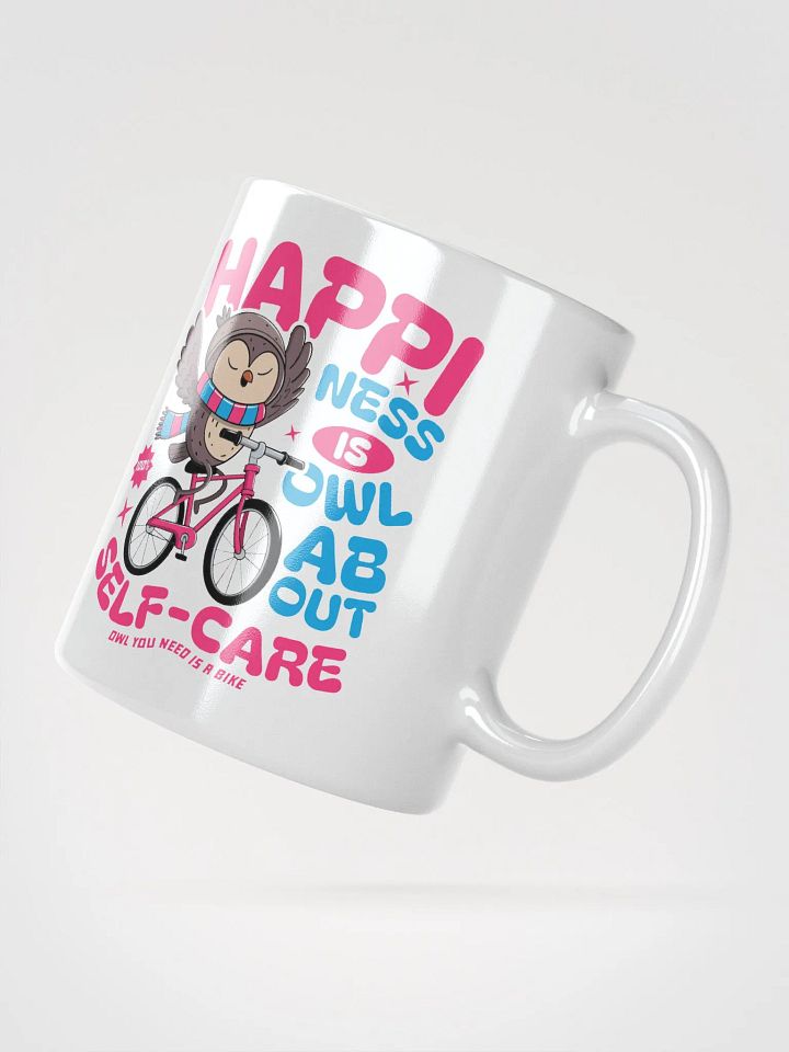 Happiness Is Owl About Self-Care Mug – Cute Owl Bike Design product image (2)