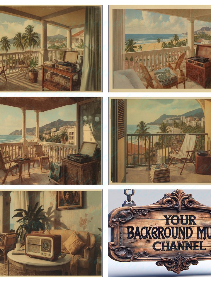Vintage Bossa Nova Instrumentals Focus & Study (Ep 1–5) • 5 Vintage Copacabana Images • 3 Sizes Each • Pro Photo Bundle (15 Files) product image (1)