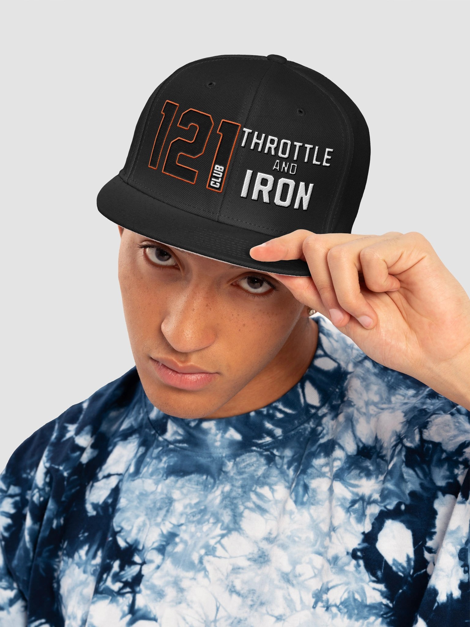 Club 121 Throttle & Iron Snapback Hat — Orange Outline (HD) Edition product image (5)