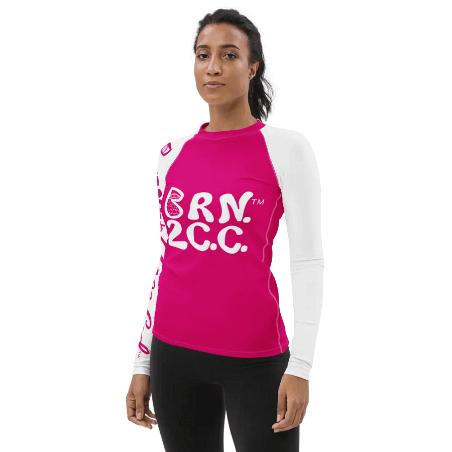 BOURNE to Cape Cod™ | Women's Rash Guard | BRN.2C.C.™ | Vibrant Pink & White product image (3)