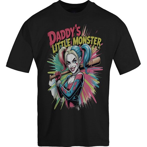 💥🃏 Unleash the stormy sentiments with Daddy's Little Monster: Harley Quinn Bat Burst Oversized Faded Unisex T-Shirt – where G...